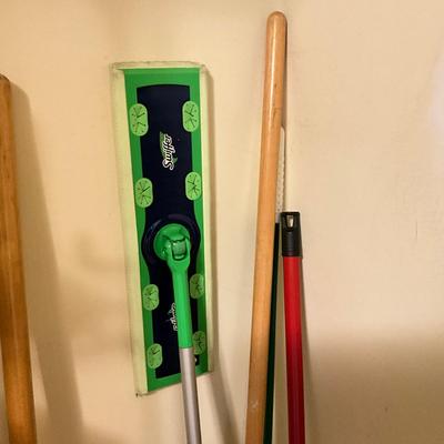 K905 Large Lot of Cleaning Brooms and Ironing Board
