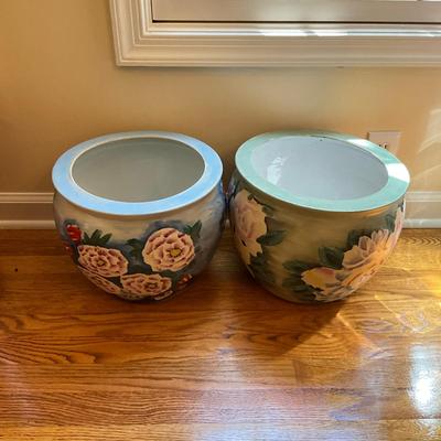 D906 Vintage Chinese Floral Pottery Planters