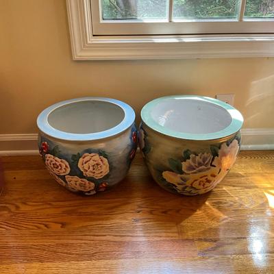 D906 Vintage Chinese Floral Pottery Planters