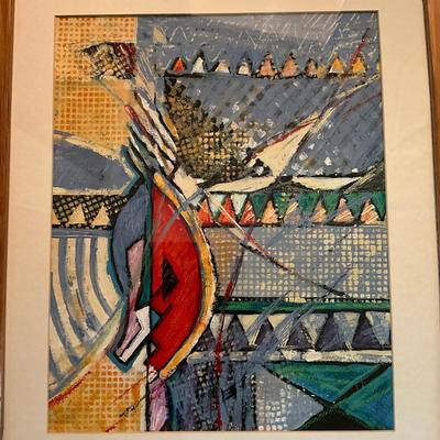 K913 Original Abstract Pastel Framed Art by Jackie Peter Cully 1989
