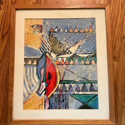 K913 Original Abstract Pastel Framed Art by Jackie Peter Cully 1989