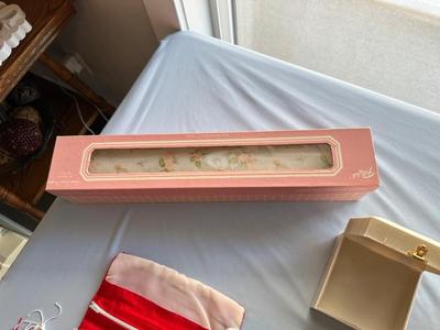 JEWELRY BOXES AND BAGS, ONE IS A MUSIC BOX