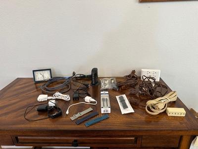 MISC CABLES AND PLUGS, CLOCK AND MORE