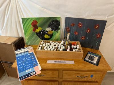 ART SUPPLIES AND 2 ORIGINAL PAINTINGS