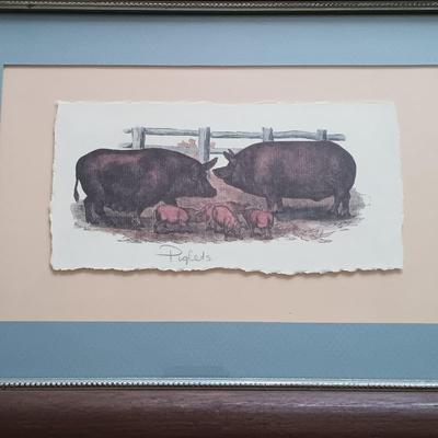 LOT 154: Framed and Matted Wall Art - Piglets