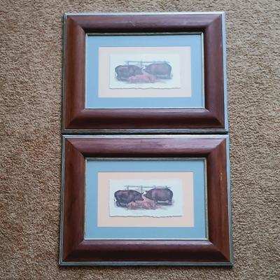 LOT 154: Framed and Matted Wall Art - Piglets