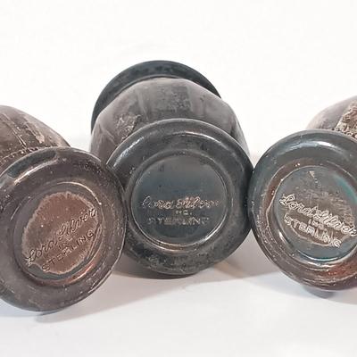 LOT 157: Set of 3 Sterling Silver Salt Shakers with Weighted Silver & Plated Items