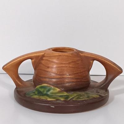 LOT 158: Roseville Pottery Water Lily Candle Stick Holders