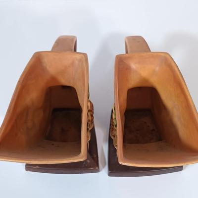 LOT 159: Roseville Pottery Water Lily Cornucopia Vases