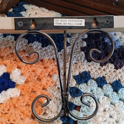 LOT 162: Vintage Crocheted Granny Square Blanket and Wall Shelves
