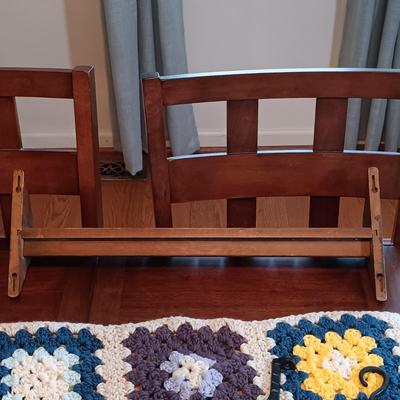 LOT 162: Vintage Crocheted Granny Square Blanket and Wall Shelves
