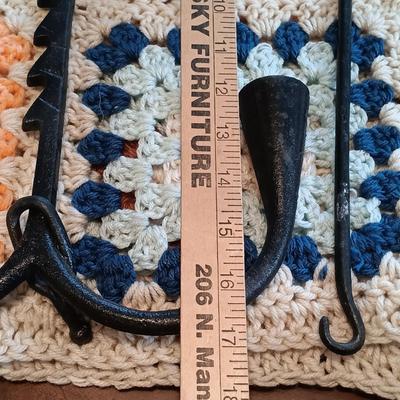 LOT 162: Vintage Crocheted Granny Square Blanket and Wall Shelves