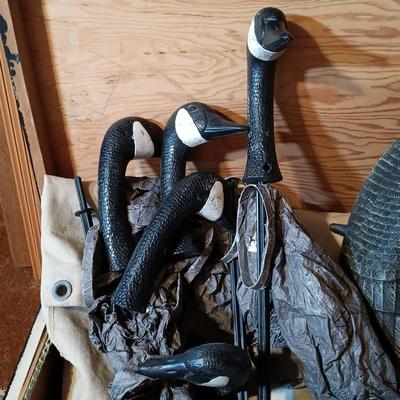 LOT 163: Wooden Storage Box Full of Rubber Duck Decoys and More