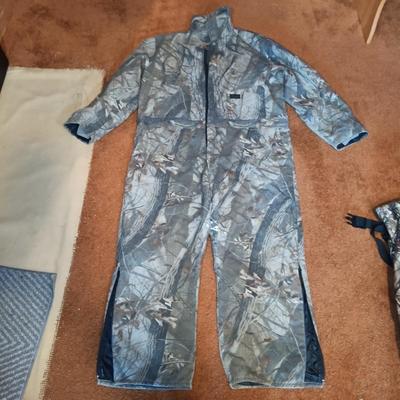 LOT 170: Field & Stream Camouflage Insulated Hunting Pants Size 2xl and Liberty Outdoor Jumpsuit Sixe 3XL