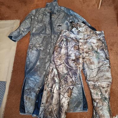 LOT 170: Field & Stream Camouflage Insulated Hunting Pants Size 2xl and Liberty Outdoor Jumpsuit Sixe 3XL