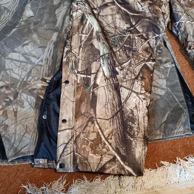 LOT 170: Field & Stream Camouflage Insulated Hunting Pants Size 2xl and Liberty Outdoor Jumpsuit Sixe 3XL