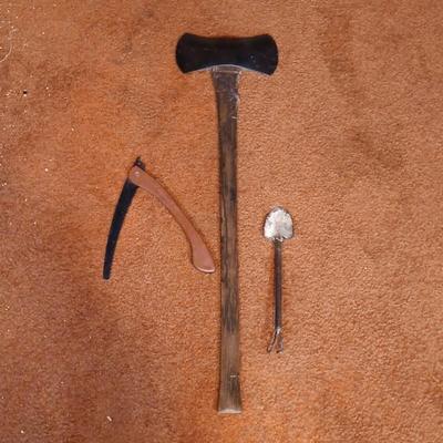 LOT 178: Vintage Tools - Ax, Saw and Small Shovel