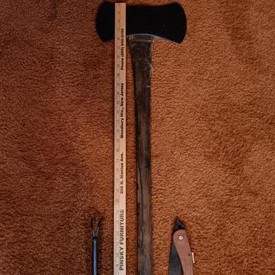 LOT 178: Vintage Tools - Ax, Saw and Small Shovel