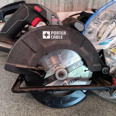 LOT 184: Porter Cable Circular Saw, Black & Decker Jig Saw, Milwaukee Belt Sander and More
