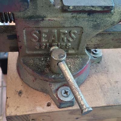 LOT 186: Sears Bench Vice, Pole Clamps and More