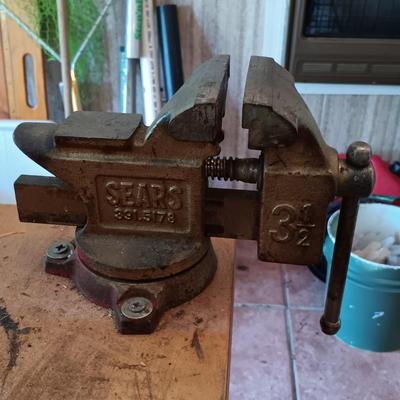 LOT 186: Sears Bench Vice, Pole Clamps and More