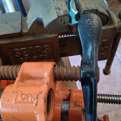 LOT 186: Sears Bench Vice, Pole Clamps and More