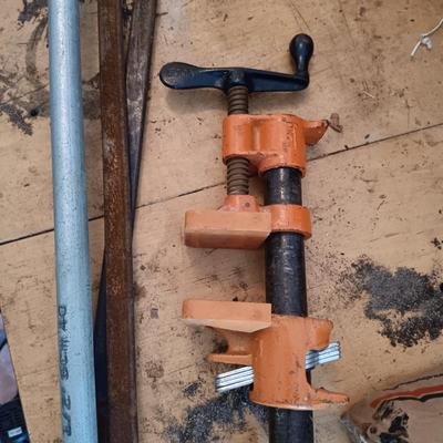 LOT 186: Sears Bench Vice, Pole Clamps and More
