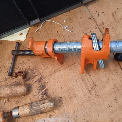 LOT 186: Sears Bench Vice, Pole Clamps and More