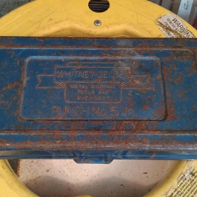 LOT 187: Whitney-Jensen Metal Working Punch, Thomas & Belts Fish Tape, Band Clamp and Stanley Chisel Set