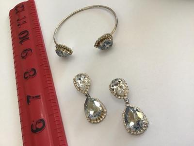 Gorgeous Dusty Blue Tear Drop crystal Earrings and Bangle