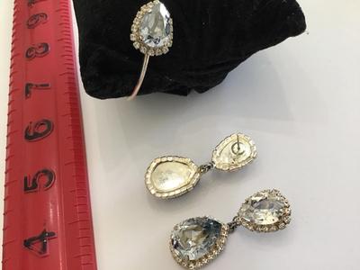 Gorgeous Dusty Blue Tear Drop crystal Earrings and Bangle