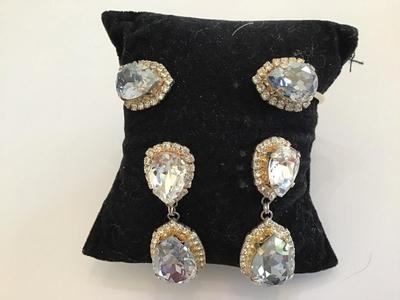 Gorgeous Dusty Blue Tear Drop crystal Earrings and Bangle