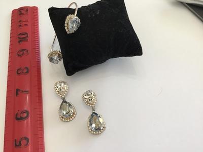 Gorgeous Dusty Blue Tear Drop crystal Earrings and Bangle