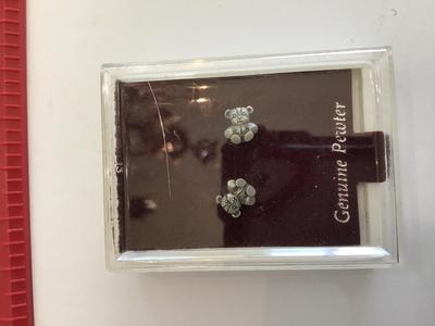 Vintage Pewter Teddy Bear Earrings In Case