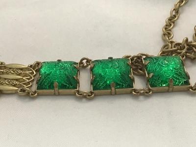 Beautiful Statement Necklace Emerald Green Molded Faux Stones