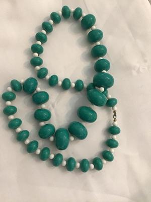 Teal And White Vintage Necklace