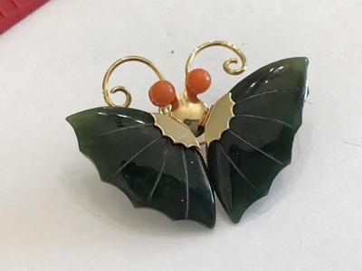 Vintage Jade Like Butterfly Brooch
