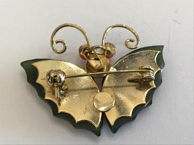 Vintage Jade Like Butterfly Brooch