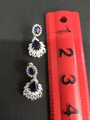 Sale Photo Thumbnail #91: Very nice 925 Fashion statement earrings 
With beautiful blue and clear crystal rhinestones 
Please see attached photos