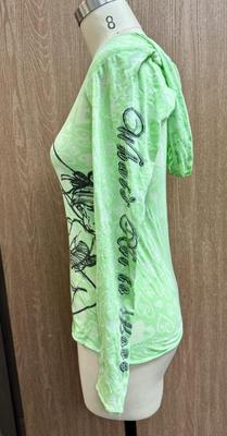 Sale Photo Thumbnail #31: Pale green scoop-neck long sleeve t-shirt with hood.  Women's size small.  Great condition.