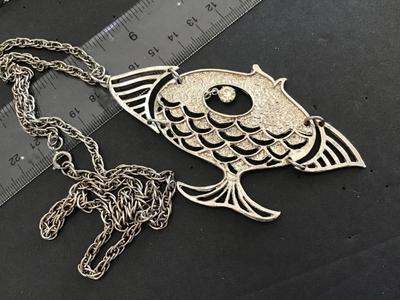 Articulating Silver Tone Glass Eye Statement Necklace Vintage