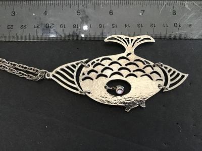Articulating Silver Tone Glass Eye Statement Necklace Vintage