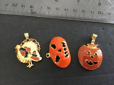 3 Halloween Fall Enamel Pendants