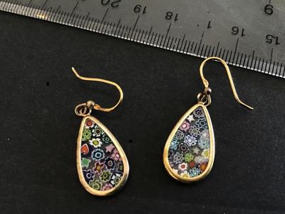 925 Marked Millefiori Glass Earrings