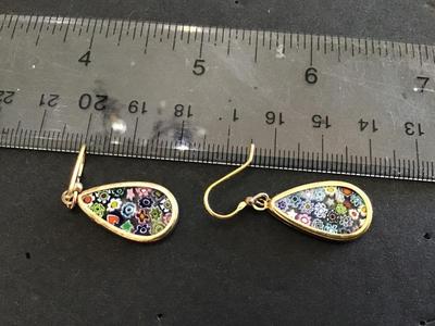 925 Marked Millefiori Glass Earrings