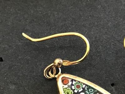 925 Marked Millefiori Glass Earrings