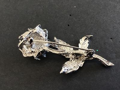 Silver Tone Rose Brooch