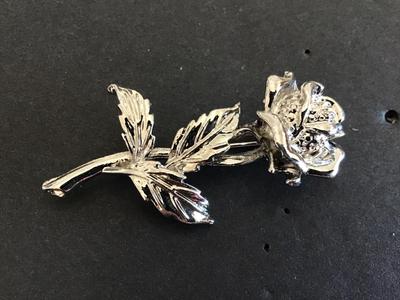 Silver Tone Rose Brooch