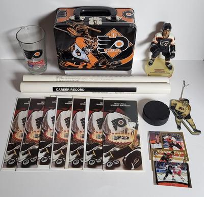 LOT 60L: Philadelphia Flyers Memorabilia Lot Featuring Donald Brashear Bobblehead, Autographed Birthday Cards by Rod Brindamour, Eric...