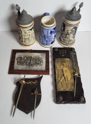 LOT 70X: Antique Lot of Various Plaques and Germany Beer Stynes